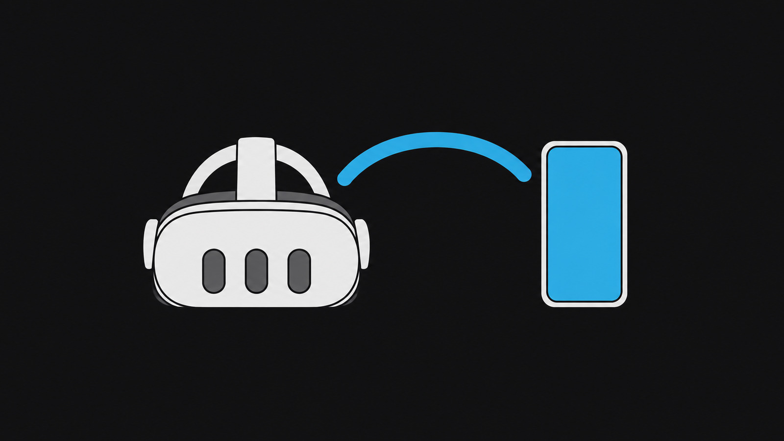 VR-шлем и смартфон, между ними голубая дуга — связь шлема с телефоном