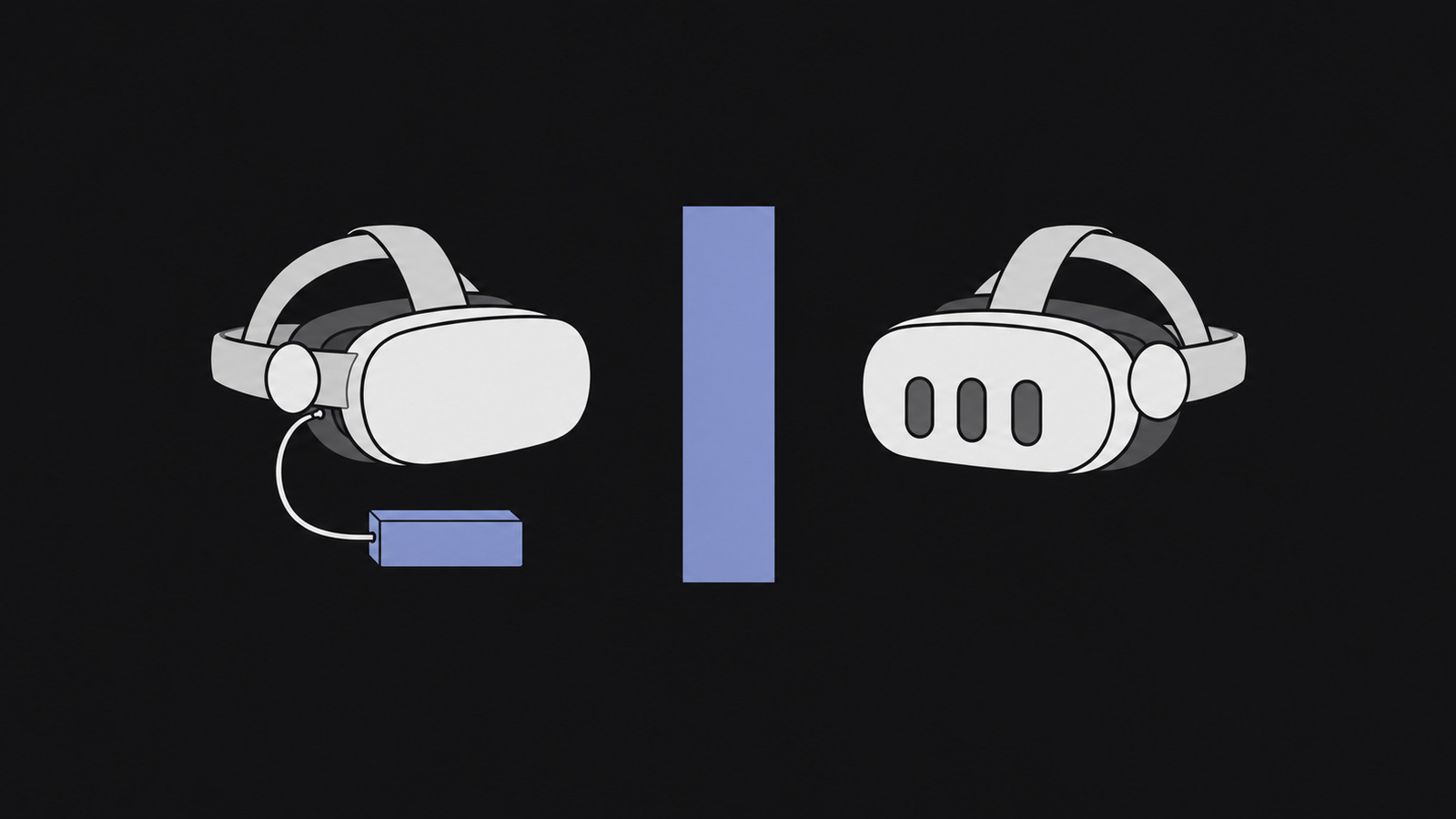 Два VR-шлема друг напротив друга, между ними вертикальная разделительная полоса